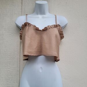 Princess Polly nude ruffled spaghetti strap cropped tank wmns sz 0